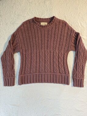 Lucky Brand Crew Neck Cable Knit Sweater in Dusty Rose